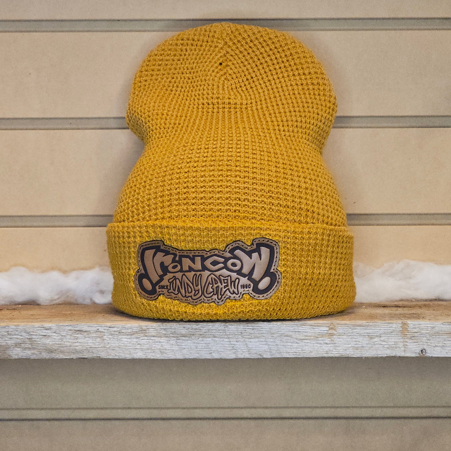 Waffle Cuffed Beanie - Leather Patch