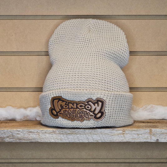 Waffle Cuffed Beanie - Leather Patch