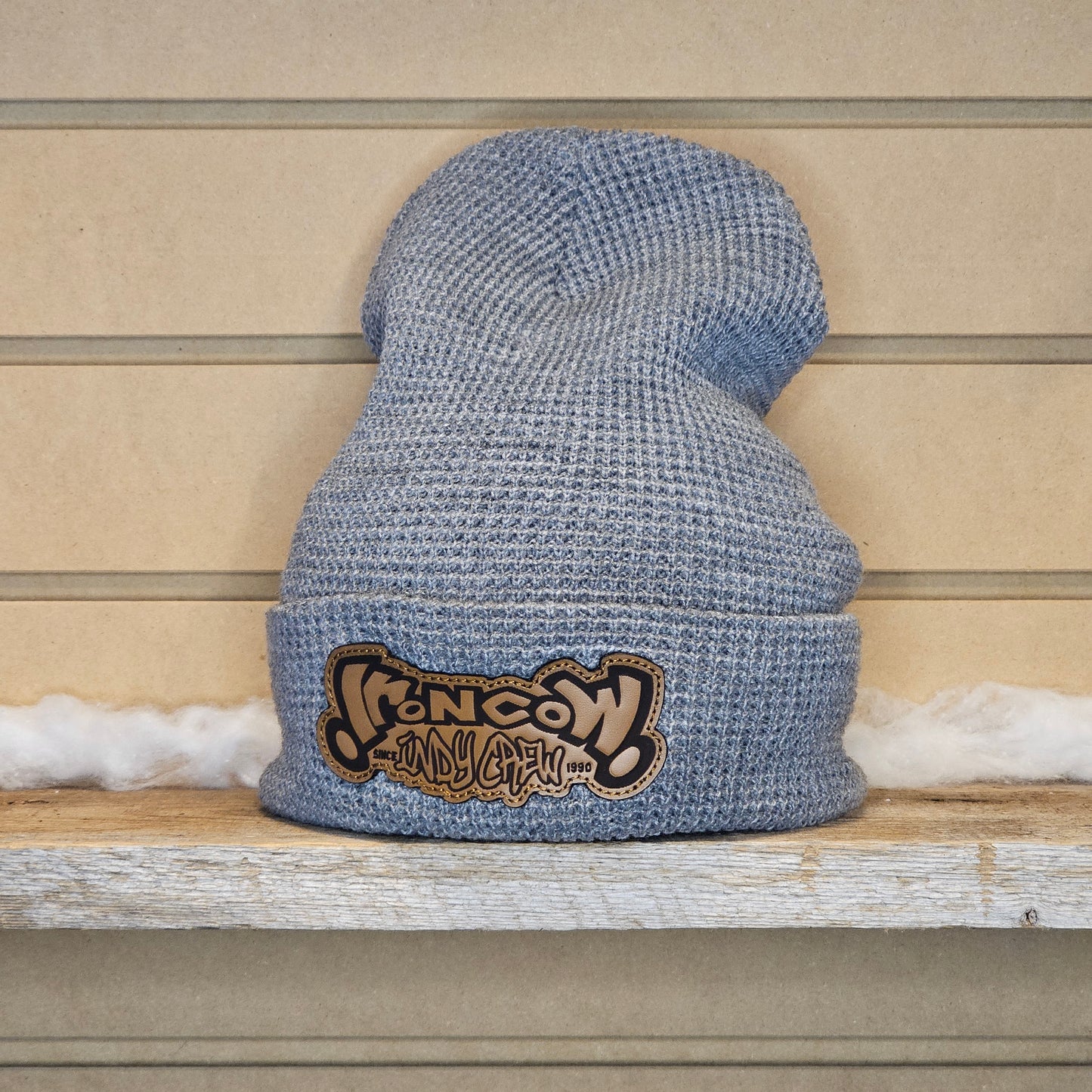 Waffle Cuffed Beanie - Leather Patch