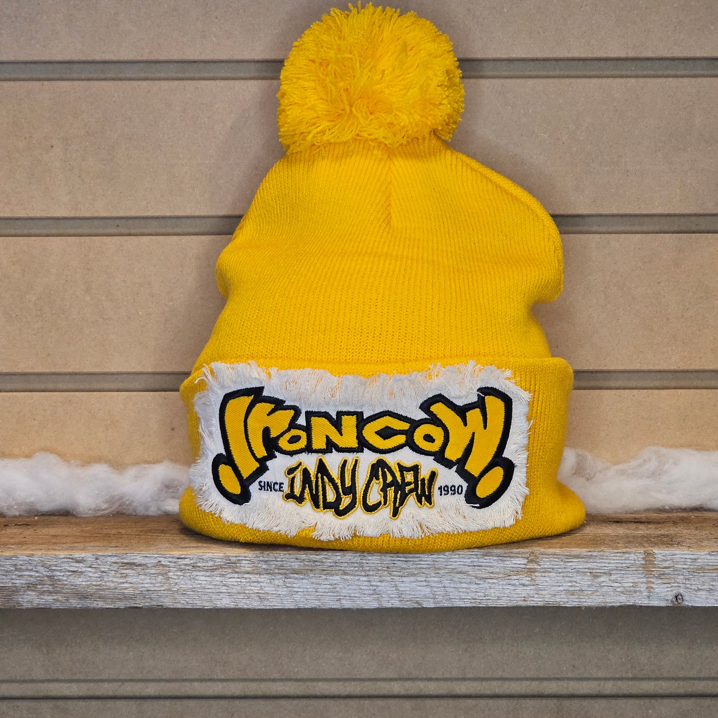 Pom-Pom Cuff Beanie - Twill Patch