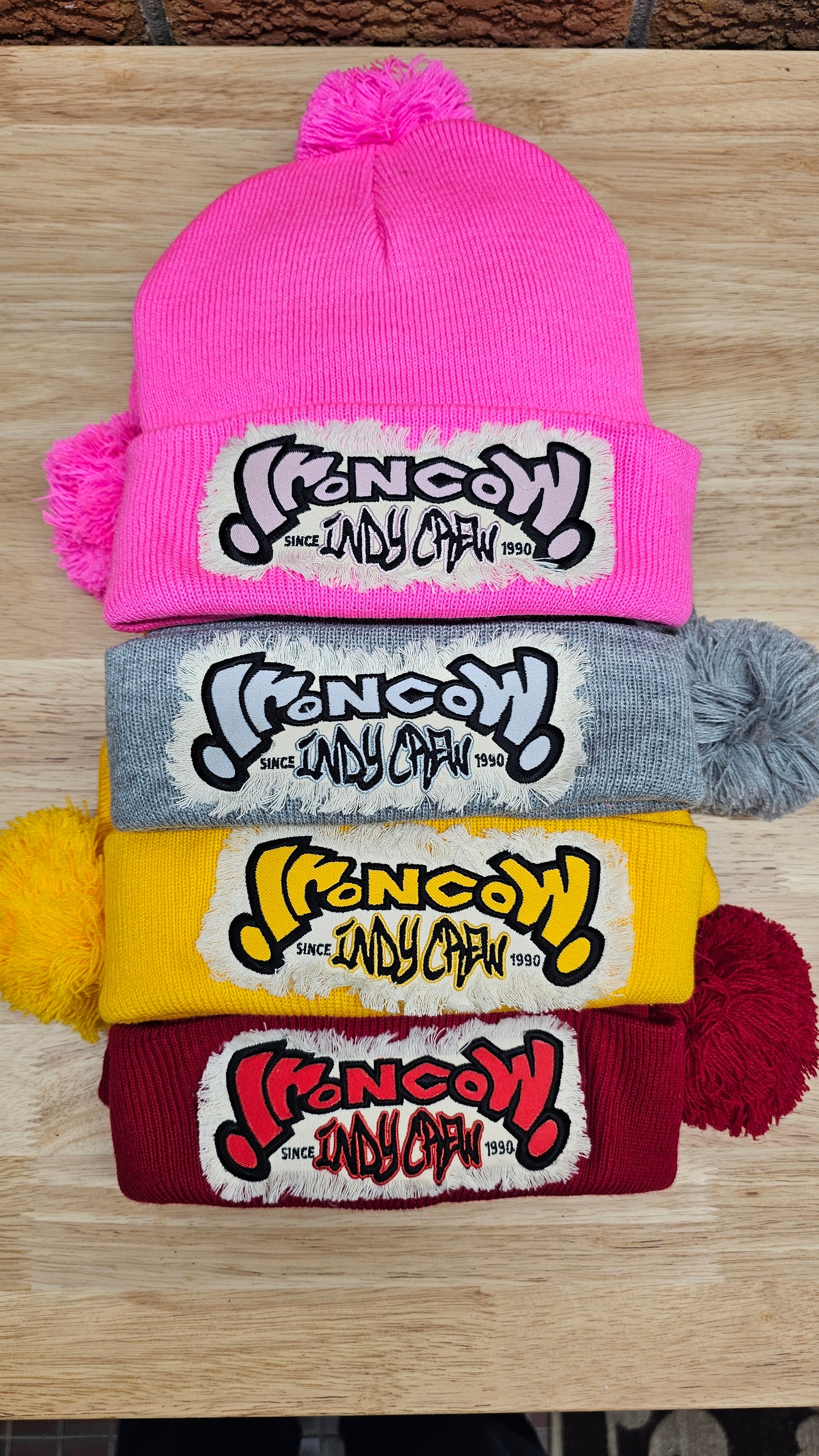 Pom-Pom Cuff Beanie - Twill Patch