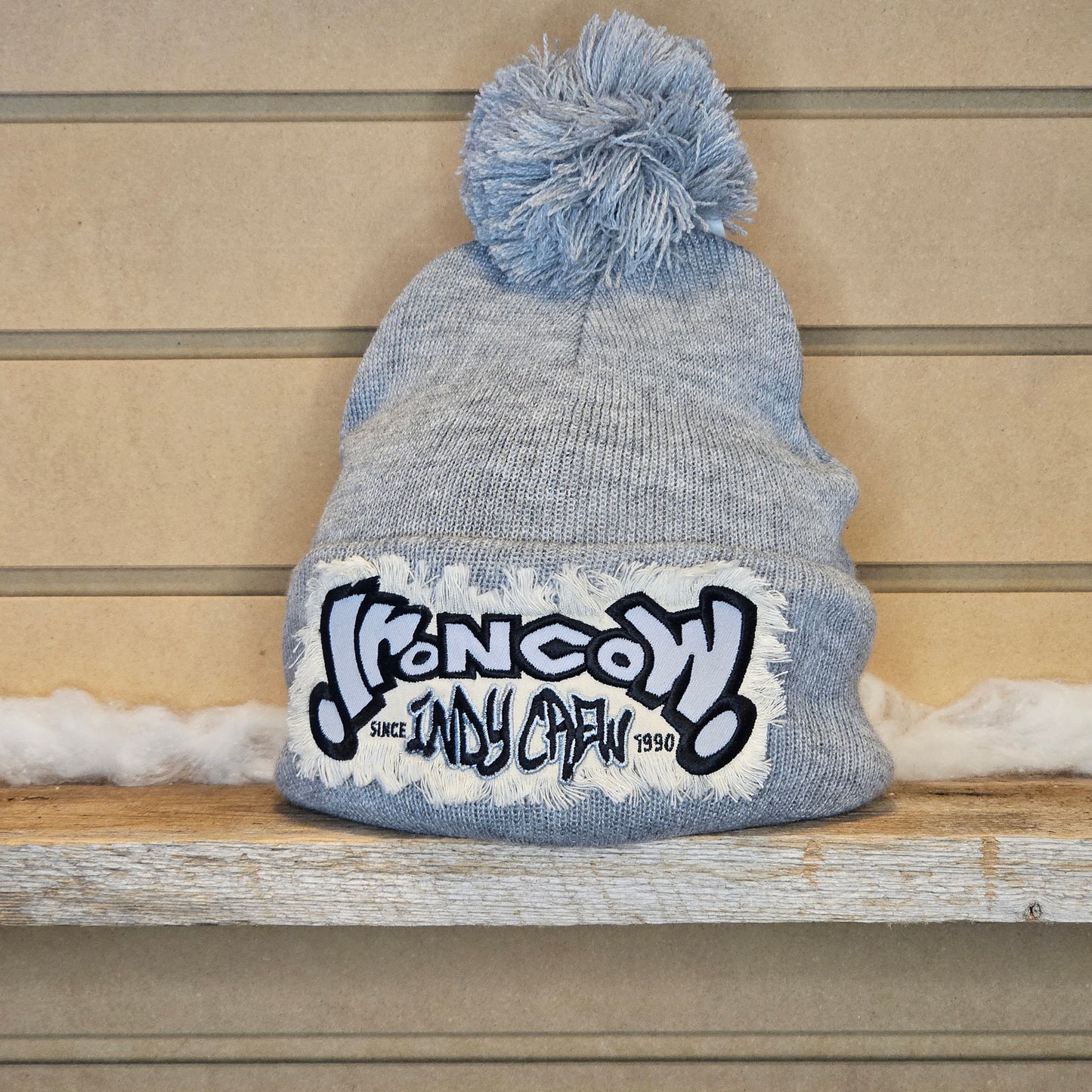 Pom-Pom Cuff Beanie - Twill Patch