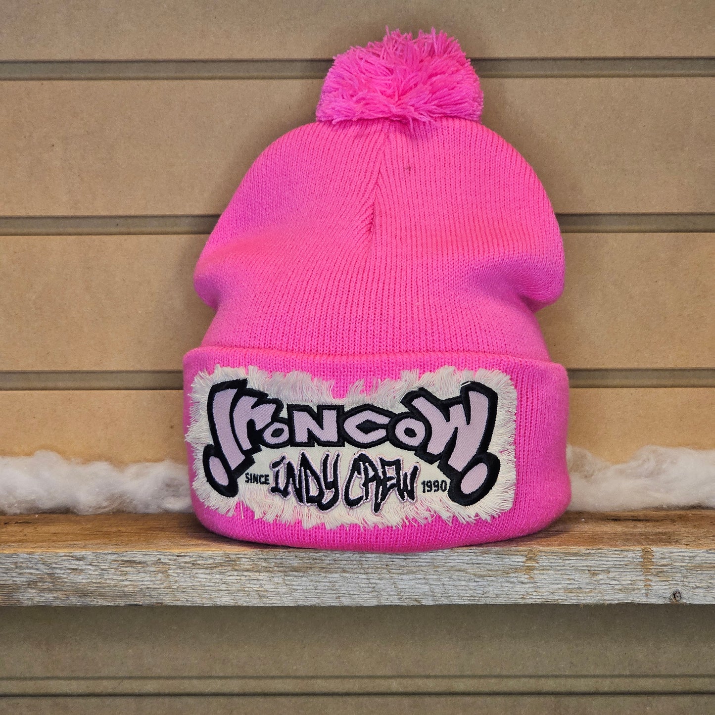 Pom-Pom Cuff Beanie - Twill Patch