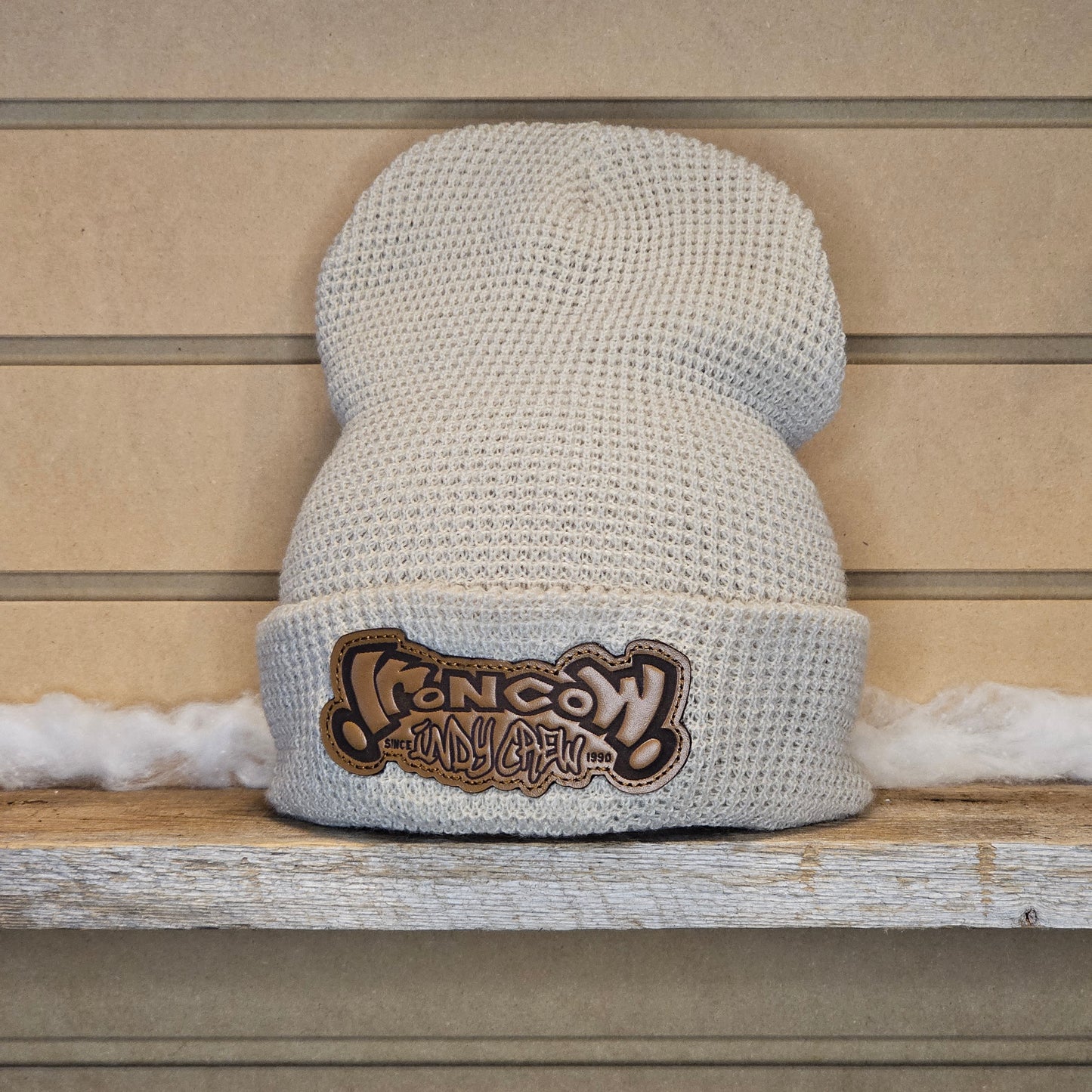 Waffle Cuffed Beanie - Leather Patch