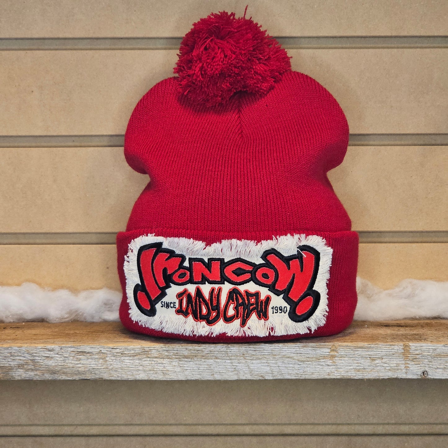 Pom-Pom Cuff Beanie - Twill Patch